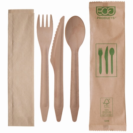 Eco-Products Wood Cutlery, Fork/Knife/Spoon/Napkin, Natural, 500PK EP-S215